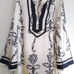 Lane Bryant Black and Cream Silk Blouse